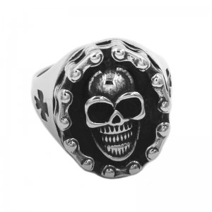 Motorcycle Chain Skull Ring Stainless Steel Jewelry Punk Riders on the Storm Biker Cross Ring Men Finger Ring Wholesale SWR0833