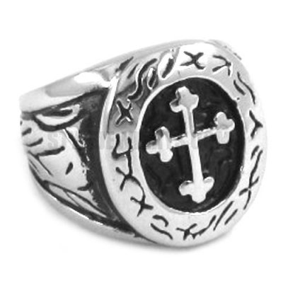 Classic Vintage Cross Mens Ring, Stainless Steel Band SWR0226