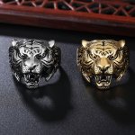Vintage Gothic Tiger Head Stainless Steel Ring Men Ring Wholesale SWR0983