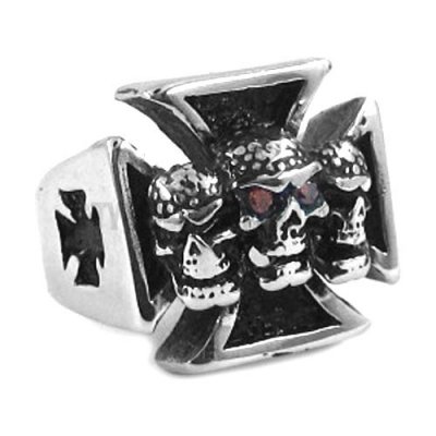 Cubic Zirconia Stainless Steel Ring Gothic Skull Cross Mens Ring SWR0274