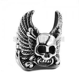 Winged Crossbones Skull Biker Ring Gothic Stainless Steel Bone Skull Ring SWR0450