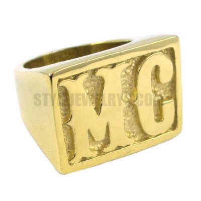 Stainless Steel Gold Carved Word Ring SWR0284