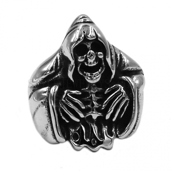Grim Reaper Skull Ring Stainless Steel Jewelry Gothic Men Skull Motor Biker Ring SWR0798 - Click Image to Close