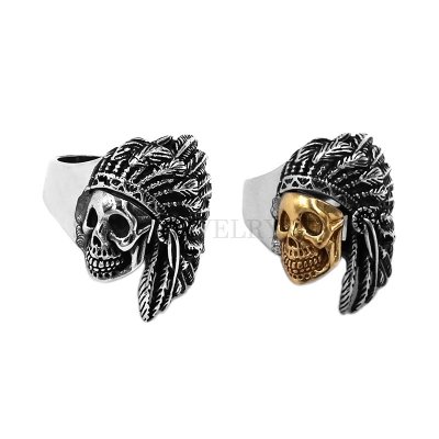 Vintage Gothic Indian Skull Ring Stainless Steel Jewelry Skull Biker Ring SWR0863