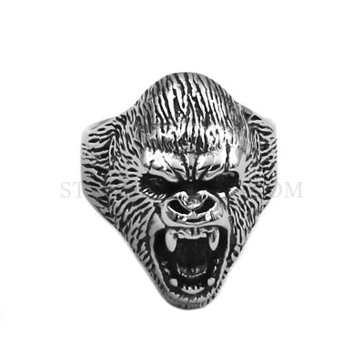 Chimpanzee Head Ring Stainless Steel Jewelry Animal Ring Silver Men Ring SWR0861