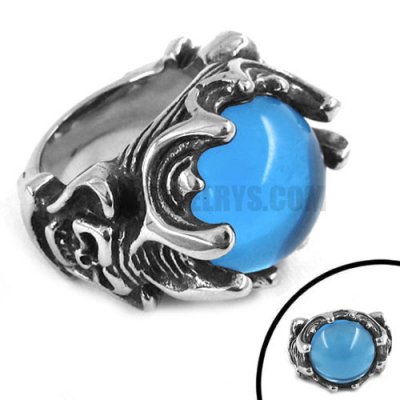 Stainless Steel Light Blue Stone skull Ring SWR0232