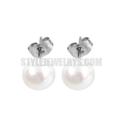 White Pearl Stud Earrings Stainless Steel Jewelry Fashion Motor Biker Women Earrings 6mm SJE370117S