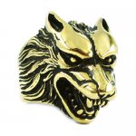 Stainless Steel Gold Wolf Head Ring SWR0333