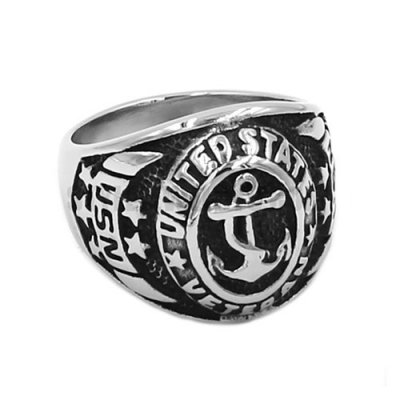 United States Veteran Ring, Stainless Steel Jewelry Mens Ring, Anchor Signet SWR0693