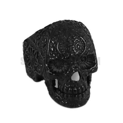 Gothic Stainless Steel Black Skull Biker Mens Ring SWR00678