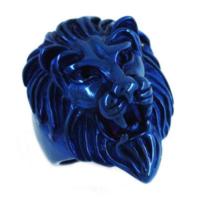 Gothic Stainless Steel Blue Lion Head Ring SWR0322B