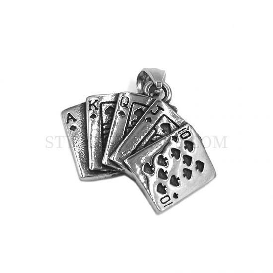Poker Straight Flush Square Pendant Stainless Steel Jewelry Classic Punk Square SWP0520 - Click Image to Close