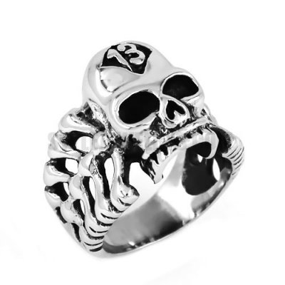 Gothic Stainless Steel Carved Word Skull Ring SWR0536