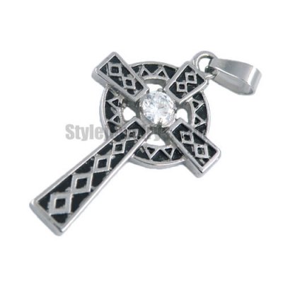 Stainless Steel jewelry pendant 2 tone Clonmacnoise Cross Pendant w/ CZ SWP0023