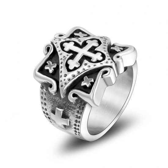 Cross Ring Stainless Steel Ring Men Biker Ring Men's Jewelry SWR1041 - Click Image to Close