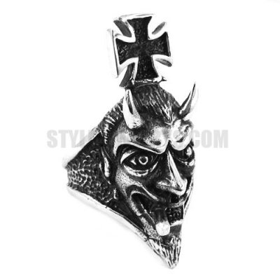 Gothic Stainless Steel Cross Skull Ring SWR0344