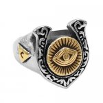 Illuminati Pyramid Eye Symbol U-Shaped Horseshoe Ring Stainless Steel Jewelry Gold Masonic Biker Men Boys Ring SWR0702