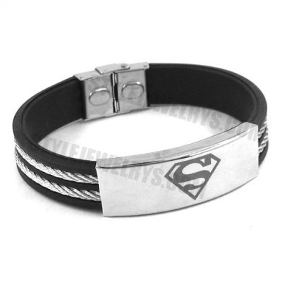 Stainless Steel Bracelet Black Rubber Symbol Bracelet SJB0222