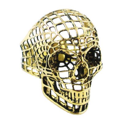 Gothic Stainless Steel Gold Hollow Out Skull Ring SWR0328G