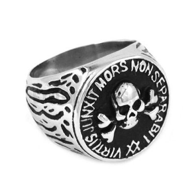 Stainless Steel Carved Word Skull Ring SWR0302