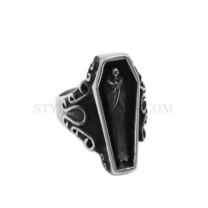 Stereoscopic Coffin Egyptian Mummy Ring Vintage Silver Color Mummy Ring Stainless Steel Jewelry Wholesale SWR0878