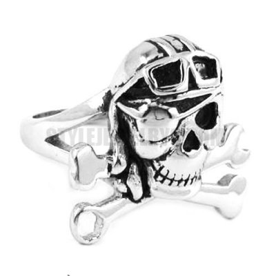 Gothic Stainless Steel Wrench Skull Ring SWR0342