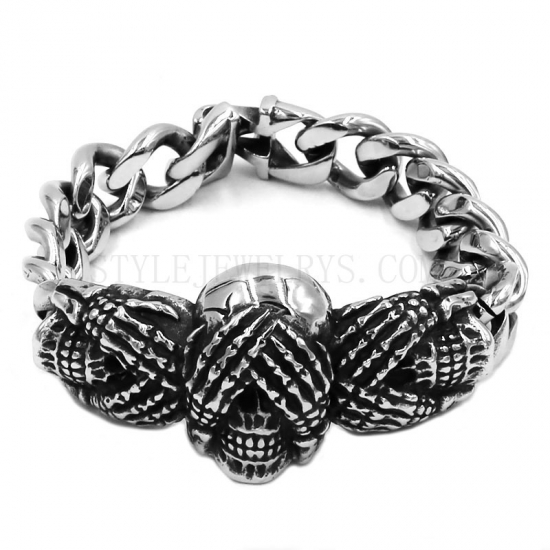 Vintage Gothic Skull Bracelet Stainless Steel Biker Skull Bracelet Men Bracelet SJB0349 - Click Image to Close