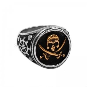 Gold Caribbean Captain Pirate Ring Stainless Steel Jewelry Vintage Anchor Rudder Biker Men Ring Wholesale SWR0938