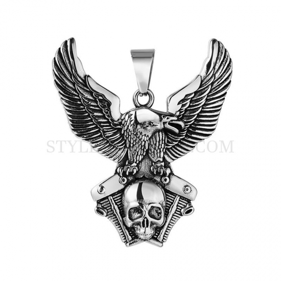 Personality Engine Skull Pendant Titanium Stainless Steel Jewelry Large Vintage Skull Biker Men Boys Pendant Necklace SWP0554 - Click Image to Close