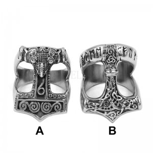 Norse Viking Myth Thor Hammer Ring Stainless Steel Jewelry Celtic Knot Ring Animal Amulet Biker Ring Wholesale SWR0820
