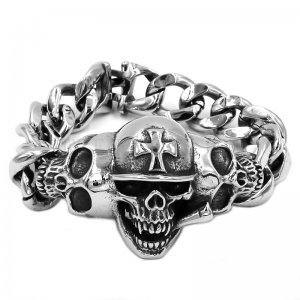 Vintage Biker Skull Bracelet Stainless Steel Cross Skull Bracelet Gothtic Men Bracelet SJB0348