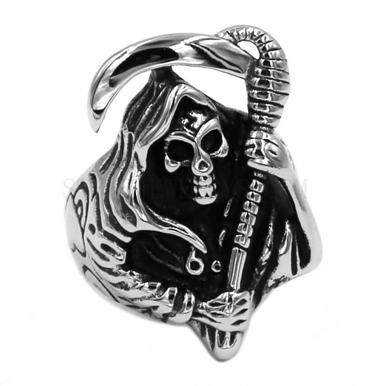 Vintage Gothic Stainless Steel Skull Ring Grim Reaper Ring SWR0764 - Click Image to Close