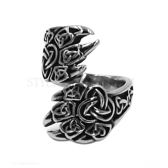 Vikings Norse Amulet Ring Stainless Steel Jewelry Celtic Knot Charms Claw Bear Paw Motor Biker Mens Ring Wholesale SWR0784 - Click Image to Close