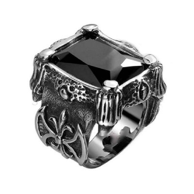 Zircon stone Ring Stainless Steel Men Classic Claw Punk Anniversary Ring Wholesale SWR0882