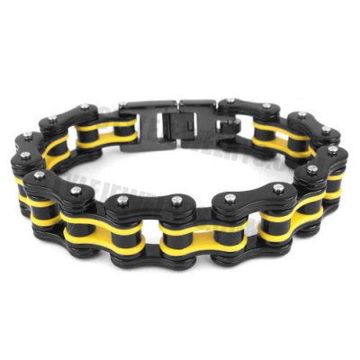 Stainless Steel Bracelet Black & Yellow Biker Bracelet SJB0260