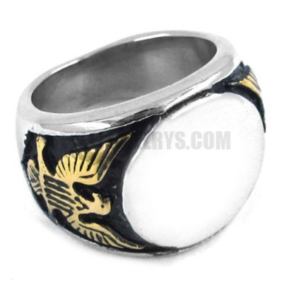 Stainless Steel Band Eagle Hawk Signet Ring SWR0243