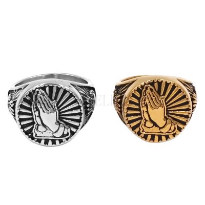 Hands Bless Signet Ring Stainless Steel Religious Virgin Mary Ring Engagement Promise Heart Wedding Ring Wholesale Praying Silver Gold SWR0827
