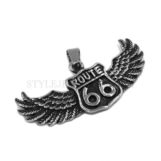 Double Wings Pendant Route 66 Pendant Stainless Steel Jewelry Pendant Biker Pendant Wholesale SWP0512 - Click Image to Close