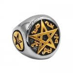 Pentacle Pentagram Magic Amulet Ring 316L Stainless Steel Jewelry Gold Punk Motor Biker Men Ring Wholesale SWR0685