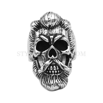 Cool Silver Domineering Pirate Skull Ring 316L Stainless Steel Fashion Steel Cool Beard Skull Biker Ring SWR0860