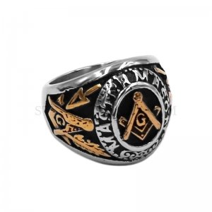 Wholesale Gold Masonic Ring Stainless Steel Jewelry Classic Mason Master Straw Axe Biker Men Ring SWR0932