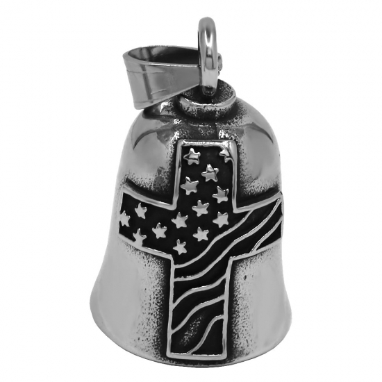 American Flag Bell Pendant Stainless Steel Jewelry USA Flag Stars Cross Men Pendant Biker Christmas Present SWP0712 - Click Image to Close