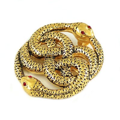 Stainless Steel Gold Double Head Snake Pendant SWP0359G