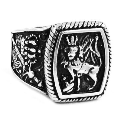 Stainless Steel Ring, Vintage Gothic Crown Leo King Signet SWR0348