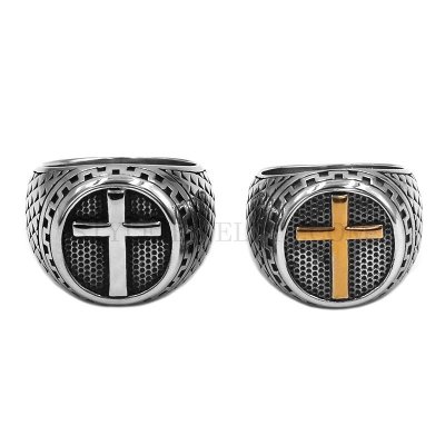 Stainless Steel Jewelry Punk Praying Cross Biker Ring Gift Wholesale SWR0994