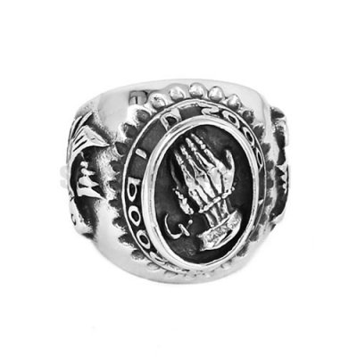 Stainless Steel Ring Blessed Virgin Mary Pray Hand Ring Lucky Power SWR0673