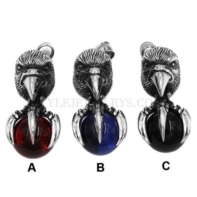 Stainless Steel Bird Head Pendant Necklace Claw with Red Blue Black Stone Viking Choker Amulet Jewelry SWP0483