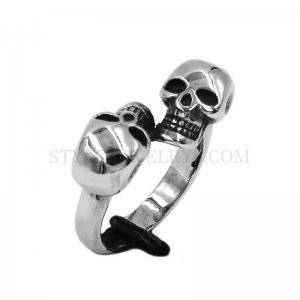 Double Skull Ring Gothic Stainless Steel Biker Skull Ring SWR0914