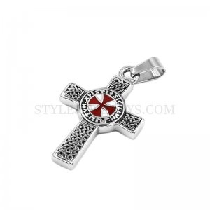 Wholesale Templar Red Cross Pendant Stainless Steel Jewelry Celtic Knot Armor Shield Knight Mens Pendant SWP0495