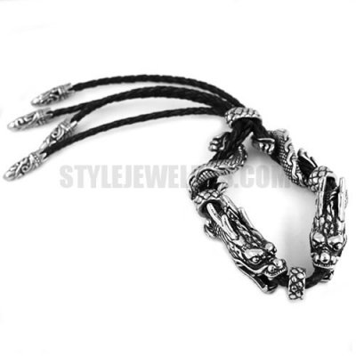 Stainless Steel Bracelet Genuine Leather Punk Domineering Dragon Chain Men Bracelet Bangle SJB0294